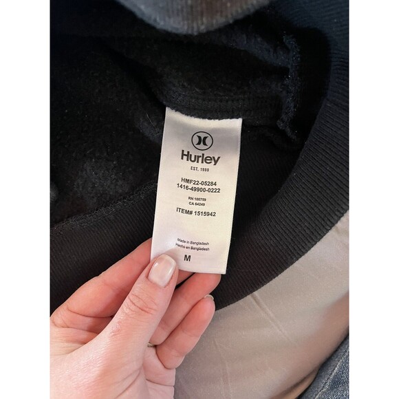 Hurley Hoodie Mens Medium Black Spell Out Sweater Pullover Fleece Surf - Picture 3 of 4